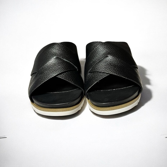 🌻NEW w/box Vaneli Hilde Black Leather Cross Band Low Wedge Slides Size 6W WIDE - Picture 3 of 14